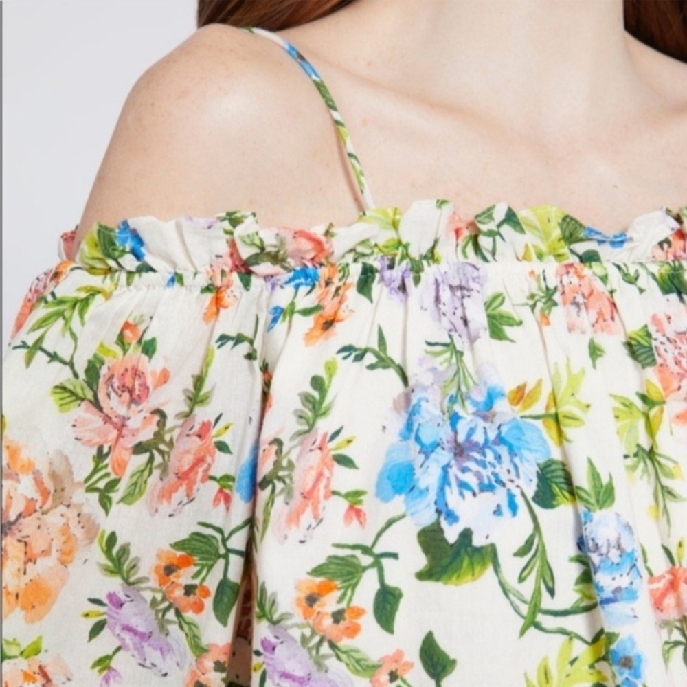 Alice + olivia tereza flora print off shoulder top Size Small - Picture 7 of 15
